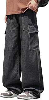 BUTMYJ Men's Denim Pants, Work Cargo Jeans, Wide Silhouette, Street Casual