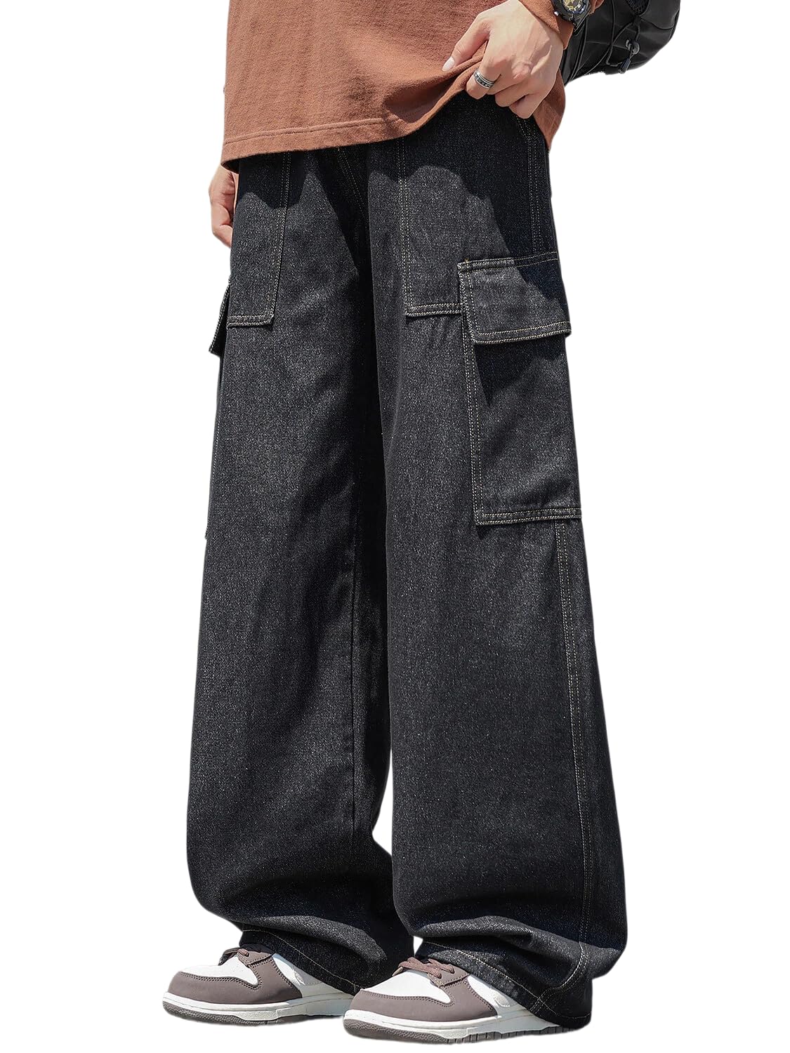 BUTMYJ Men's Denim Pants, Work Cargo Jeans, Wide Silhouette, Street Casual