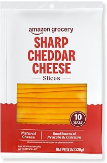 Amazon Grocery, Sharp Cheddar Cheese, Sliced, 8 Oz, 10 Slices