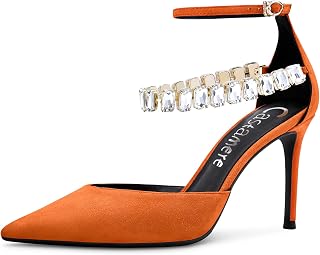 Castamere Women's Stiletto High Heel Ankle Strap Pumps Diamond Crystal Lace Toe Cap Sandals 8 cm Heels Dress Shoes