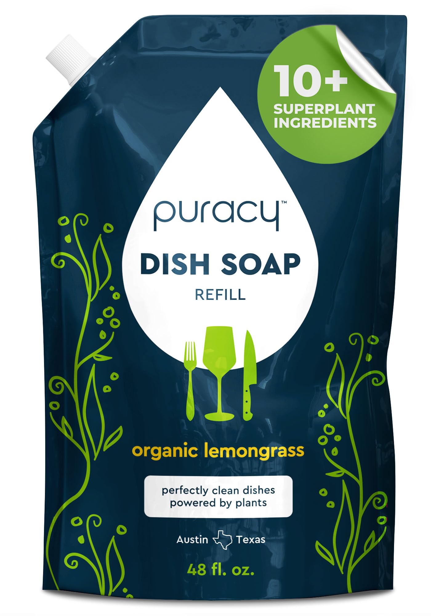 Puracy Natural Dish Soap Refill - Skin-Softening Plant-Based Liquid Dishwashing 