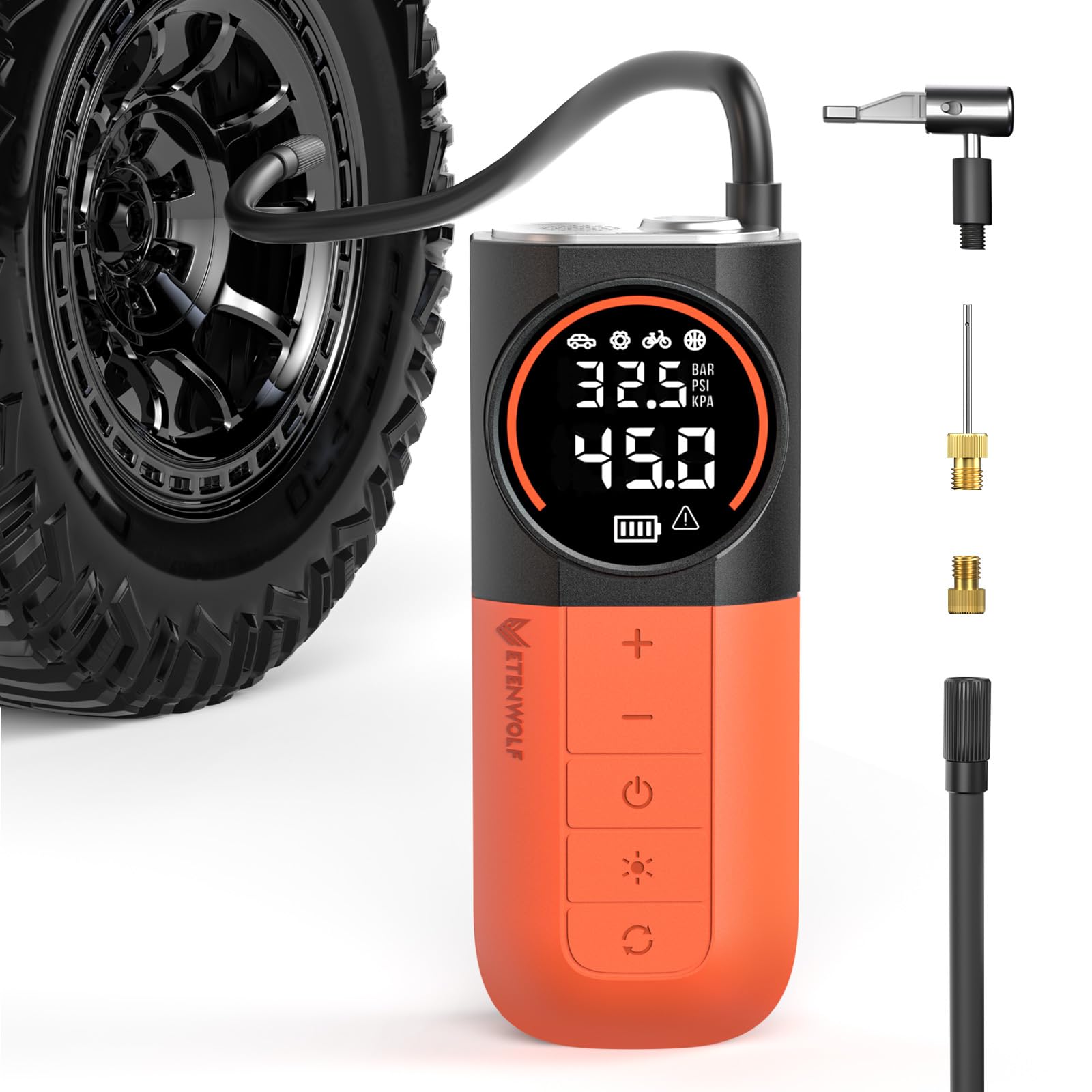 ETENWOLF S1 Tire Inflator Portable Air Compressor, 160PSI Cordless Air Pump | Fa