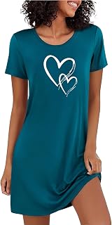 Marvmys Nightgowns Women Agodon Summer Short Sleeve Cute Print Heart Soft Elegant Nightgown
