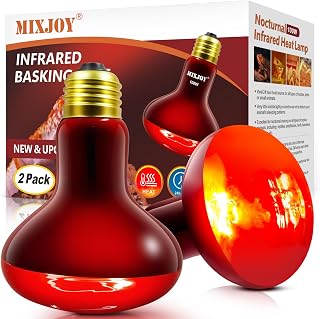 MIXJOY Infrared Heat Lamp Bulbs, 2 Pack 100W Reptile Red Heat Lamp Bulbs Infrared Basking Light Bulbs for Reptiles, Bearded Dragon, Lizard, Tortoise, Chickens, Pets