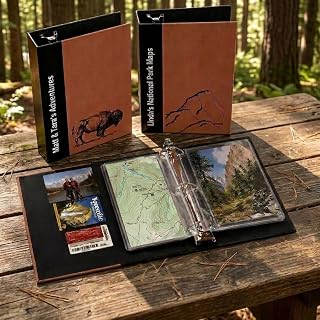 Custom National Park Map Binder with Text & Icon | Personalized Name Adventure Passport Book with PVC Sleeves for Map Collection Birthday Gift for Park Lovers