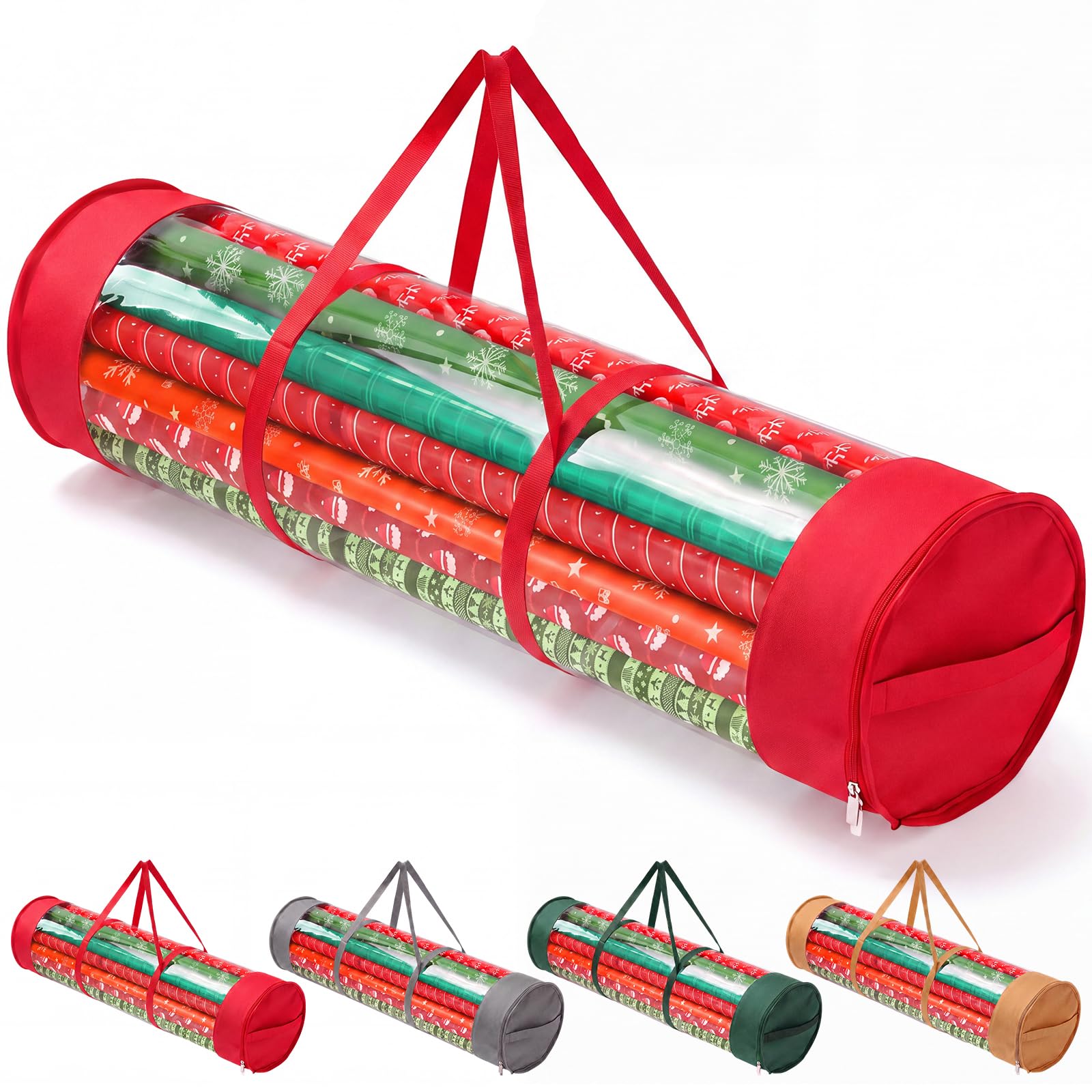 Christmas Wrapping Paper Organizer, 41" Gift Wrapping Paper Storage Red | Clear 