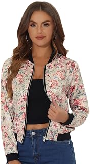 Allegra K Women's Colourful Blouson Spring Summer Bomber Jacket Floral Pattern Zip Jacket
