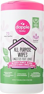 Dapple Baby - All Purpose Cleaning Wipes, Baby Safe, Natural Toy and High Chair Wipes, Plant Based, Sweet Lavender Scented - 75 Count