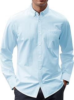 J.VER Men's Oxford Shirt Solid Casual Button Down Collar Shirts Long Sleeve Dress Shirts with Pocket