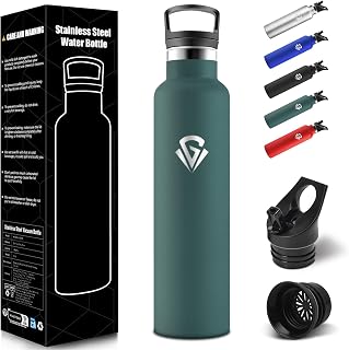 HoneyHolly Drinking Bottle 1 L, BPA-Free, Stainless Steel Water Bottle, Leak-Proof Insulated Flask, Double Walled, Drinking Bottle with Straw, Insulated Bottle for Office, Gym, Camping - Army Green