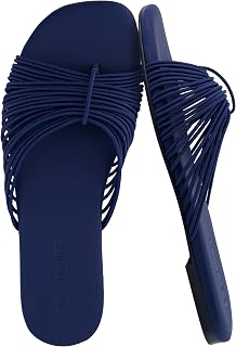 CUSHIONAIRE Lanky - Sandali da donna con cinturino alla moda, multi-cinturino, punta quadrata piatta, con plantare imbottito, Navy, 8.5