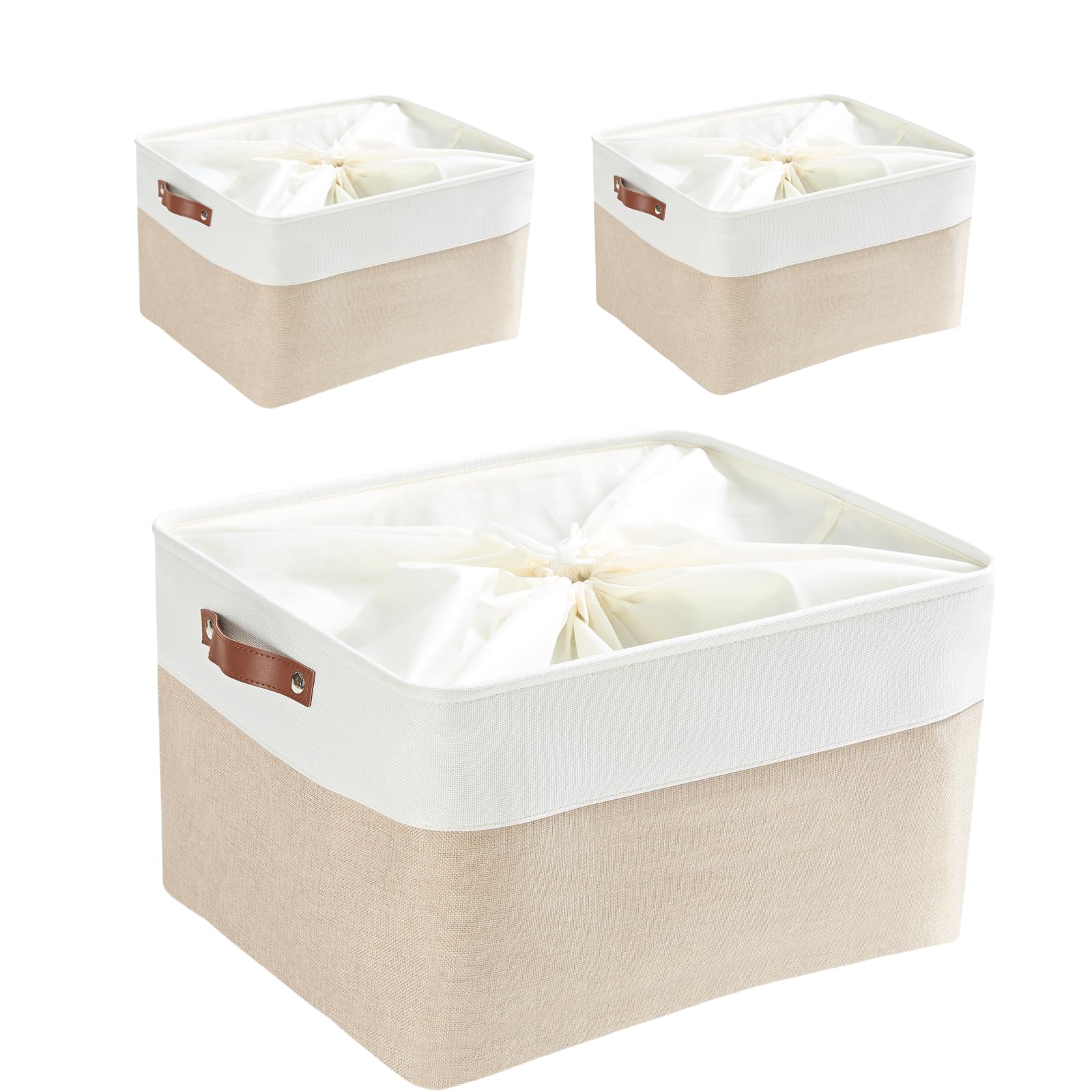 Mangata Set of 3 Storage Boxes with Drawstring, Jumbo Canvas Fabric Thickened St