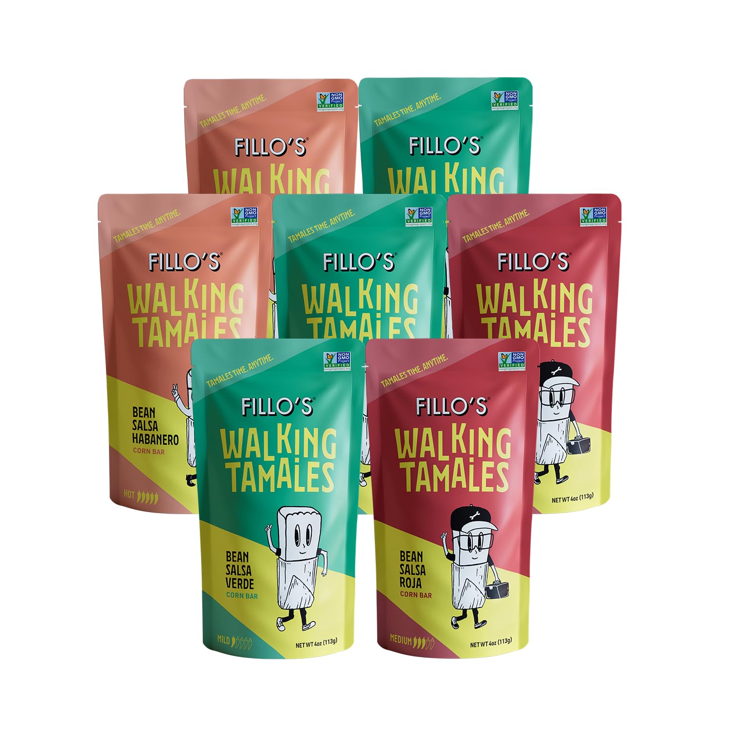 Fillo's Walking Tamales Variety Pack, Ready to Eat Meal, Gluten Free, 7 Pk | Veg