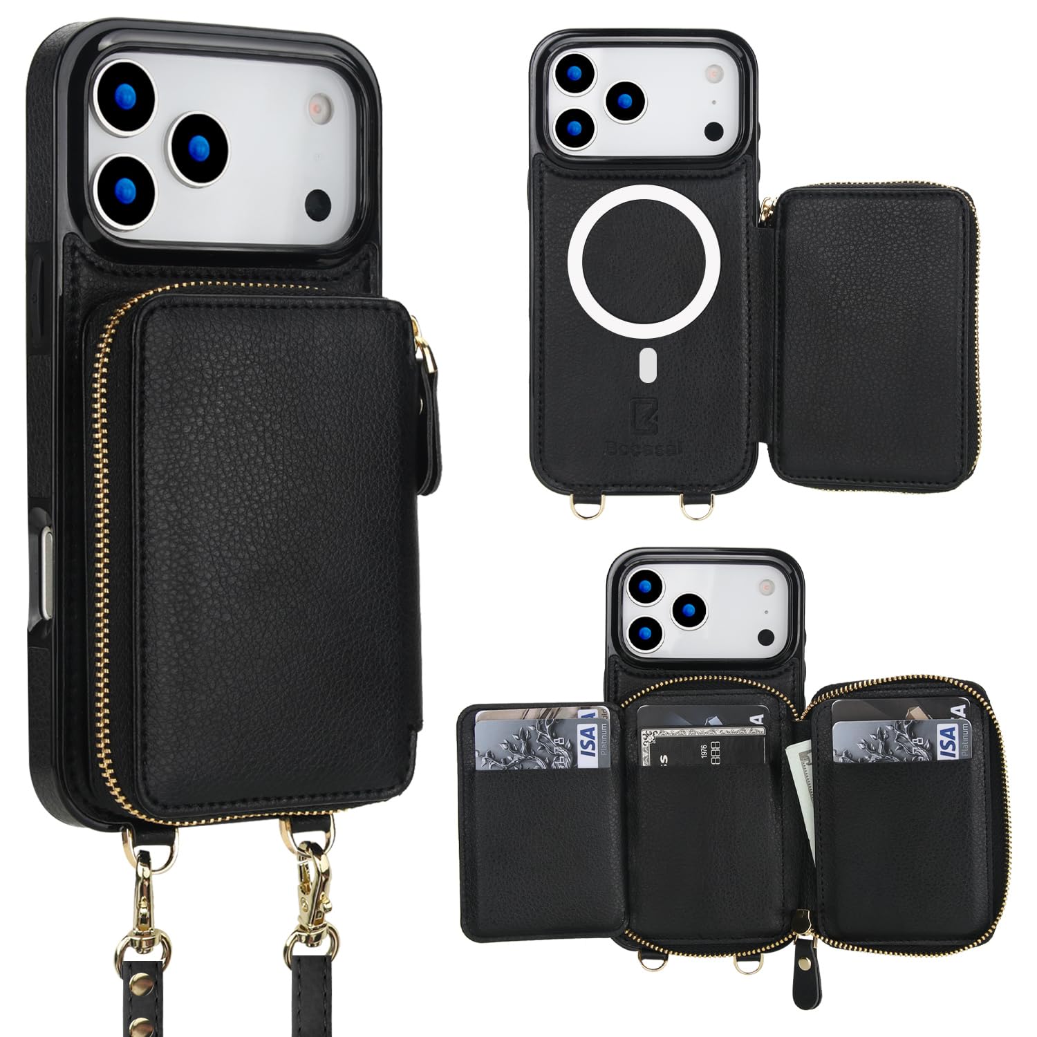 Bocasal for MagSafe Wallet Case for iPhone 18 Pro Max / 17 Pro Max, Black | Cros