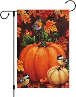 Louise Maelys Fall Garden Flag 12x18 Inch Double Sided Outside Flag Thanksgiving Pumpkin Birds Small Burlap Outdoor Yard Welcome Flag Autumn House Decoration (Only Flag)