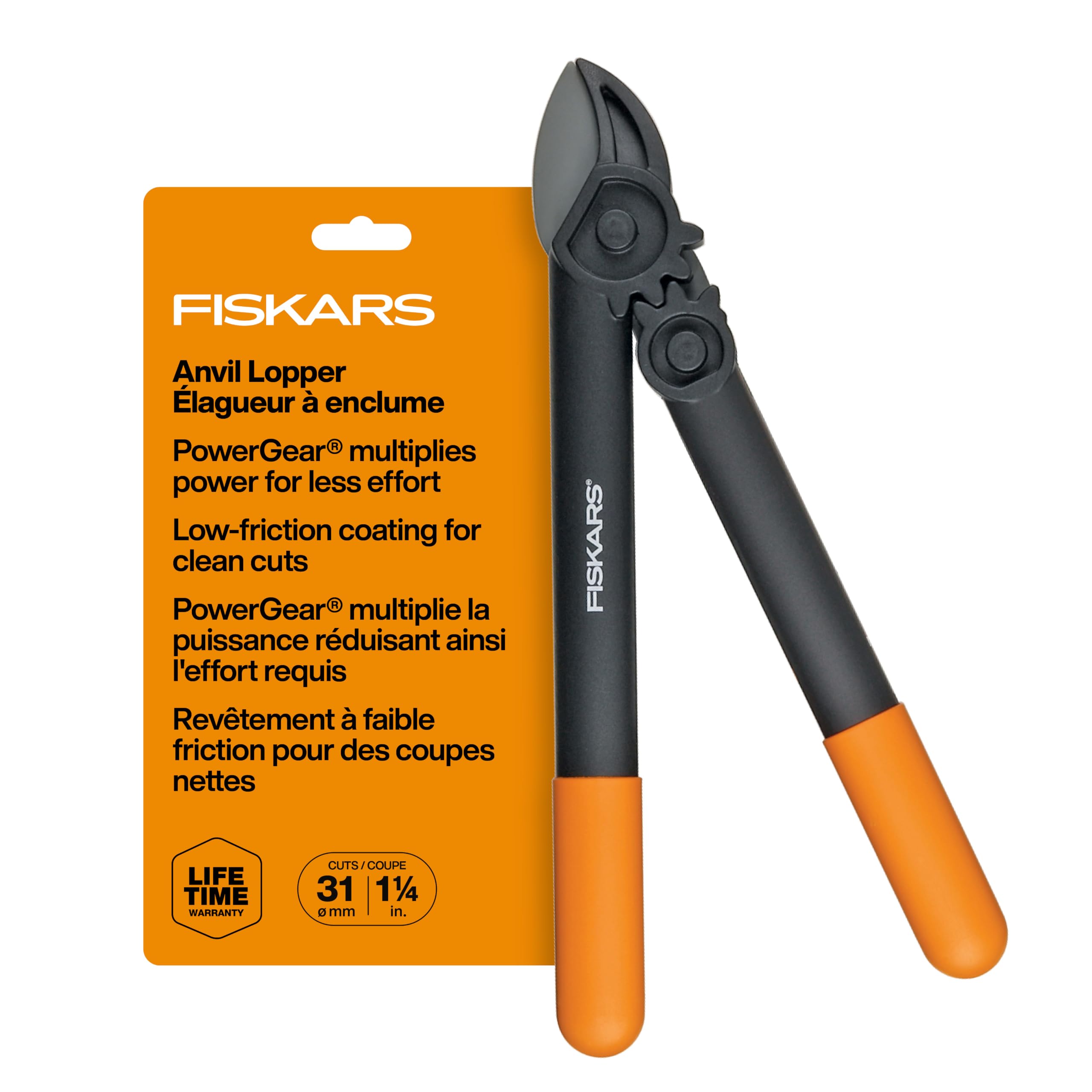 Fiskars 15” PowerGear Garden Anvil Loppers, Tree Trimmer, 1.25" Cuts | Compact D