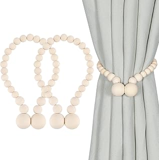 KLOGTSIND Magnetic Curtain Tiebacks, 2 Pack Wood Bead Curtain Holdbacks | Elegant Curtain Tie Backs for Boho Bedroom Decor, Baby Nursery Decor, Farmhouse Decor, No Tools Required
