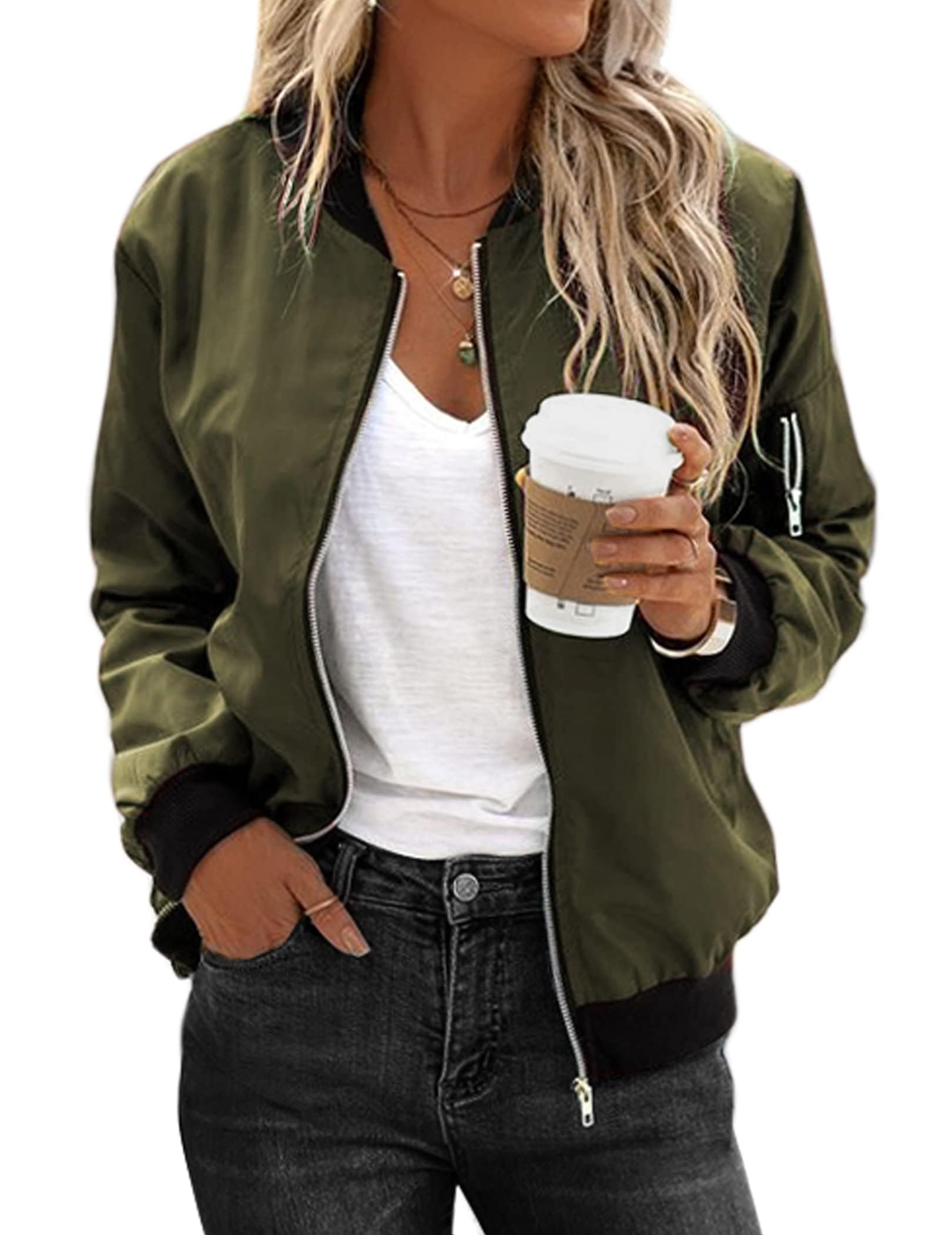 Zeagoo Women's Lightweight Casual Mid-season Zip Bomber Jacket