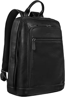 STILORD "Watson" Laptop Backpack 15.6 inch Leather Daypack Large Vintage Rucksack Bag Business Backpack Office Bags XL in Genuine Leather Colour:Obsidian Black