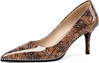 Women's Mid Stiletto Heels Low Kitten Heels Closed Pointey Toe Pumps Slip-on Sliver Beads Pumps Ladies Work Office Dress Shoes 2.5 Inches
