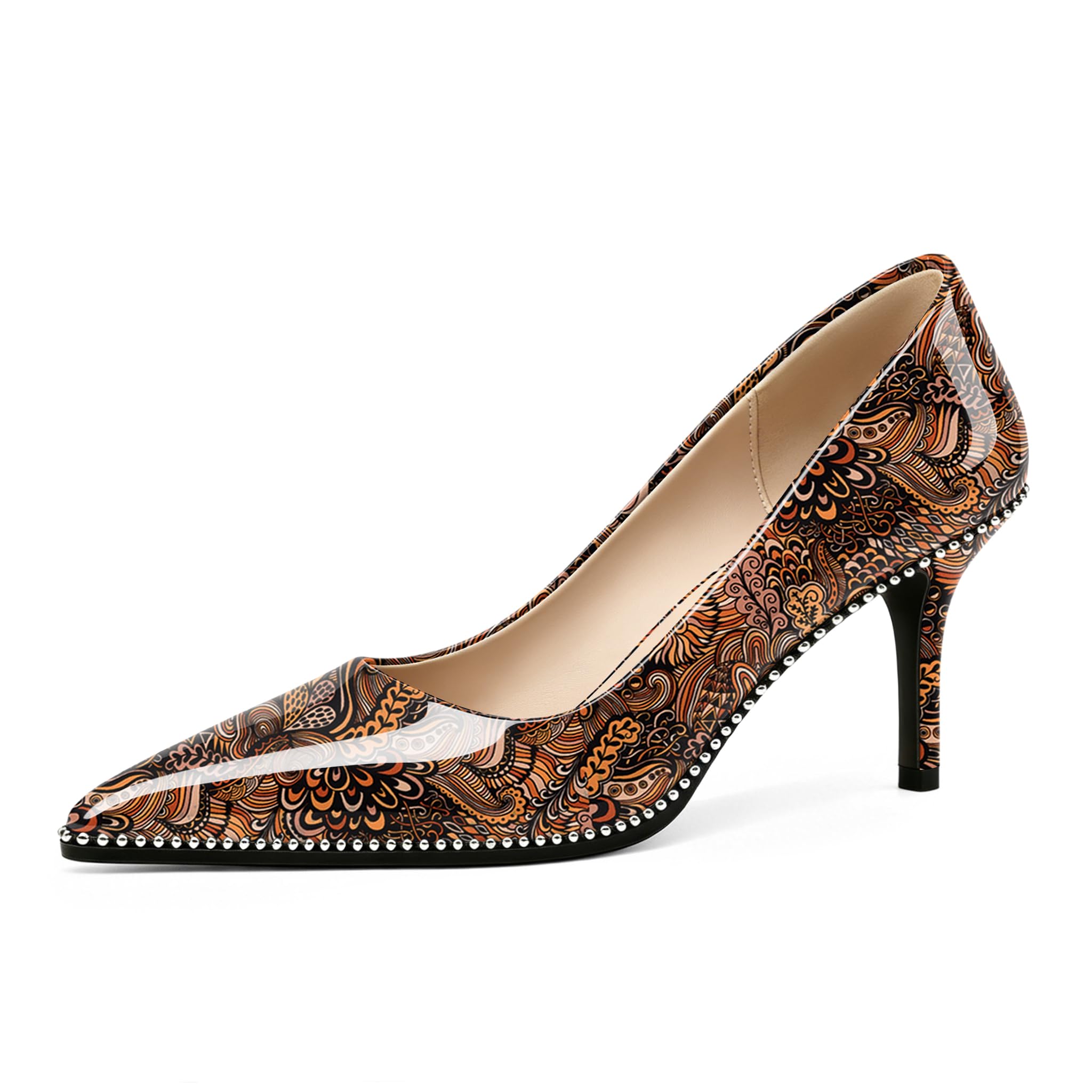Women's Mid Stiletto Heels Low Kitten Heels Closed Pointey Toe Pumps Slip-on Sli