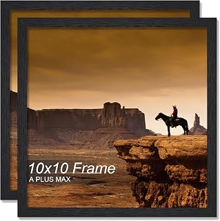 A PLUS MAX 10x10 Picture Frame Set of 2 Black Light Weight Wall Mount | 10 x 10 Inch Black Wood-grain Engineered Wood Material Frame for 10by10 Square Photo Poster - 2 Packs/Black/10x10