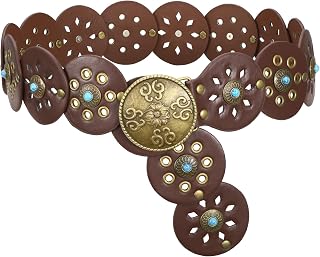 SANSTHS Vintage Disc Western Belts for Women, Wide Boho Concho Country Cowgirl Belts for Dress Jeans