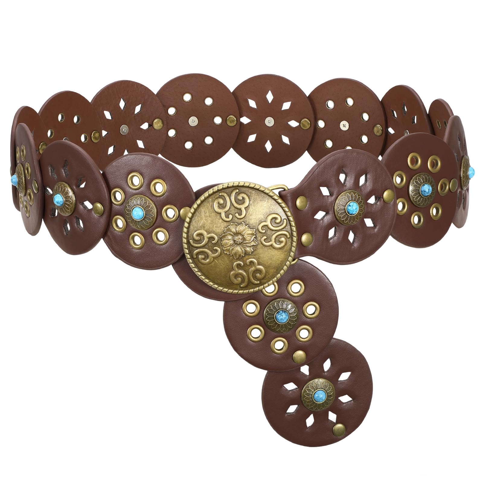 SANSTHS Vintage Disc Western Belts for Women, Wide Boho Concho Country Cowgirl B