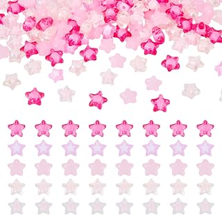 150pcs Acrylic Star Beads Transparent Star Pony Loose Spacer Beads Pink Beads DIY Craft Jewelry Making Bracelet Necklace Earrings Ornaments Wind Chimes