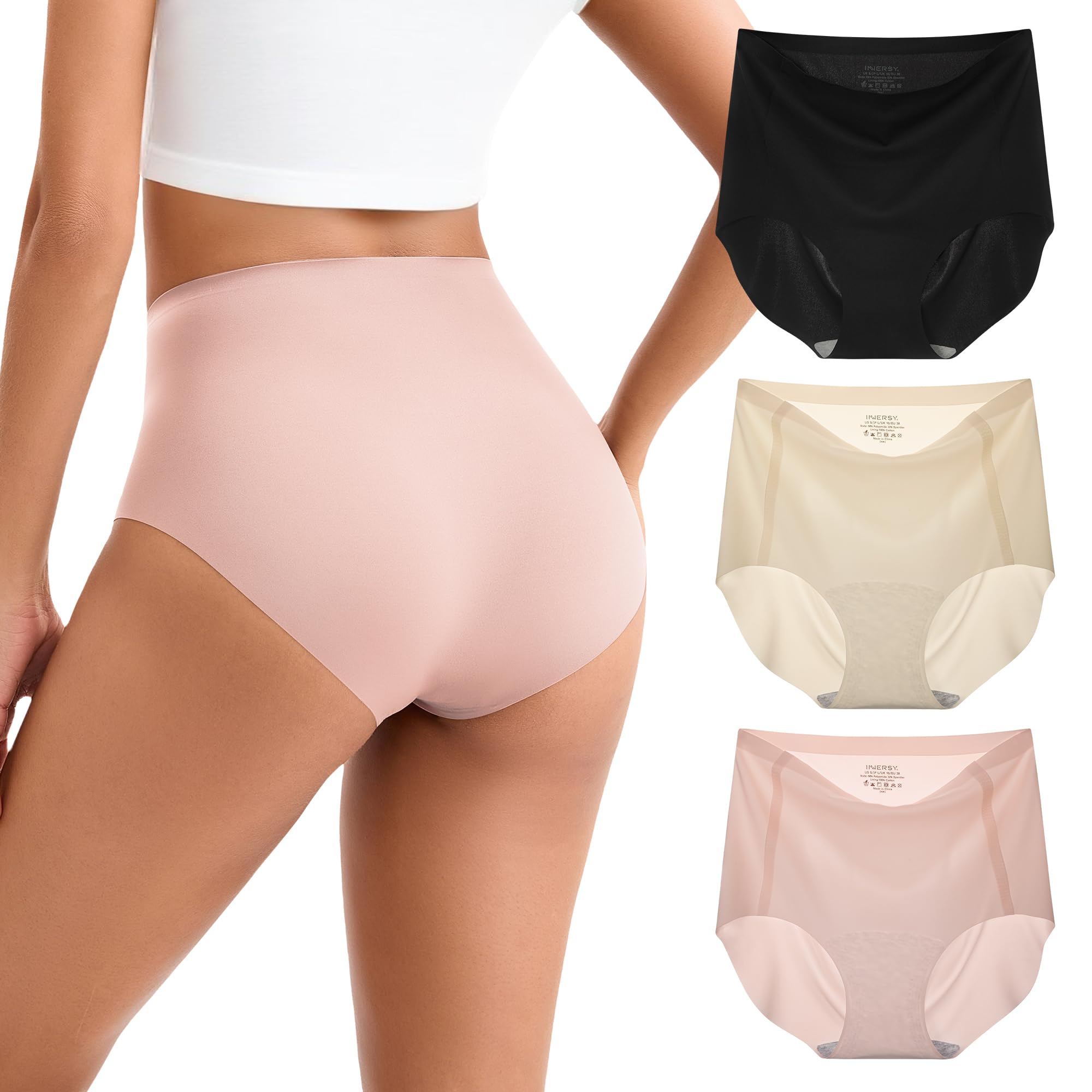 INNERSY Seamless Underwear for Women High Waisted No Show Quick Dry Panties 3-Pa