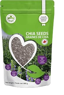 Yogti [Canadian Brand] Raw Black Chia Seeds - 900g, Raw Plant Based SuperFood, Natural, Keto Friendly, Kosher, Halal, Vegan, Source of Omega-3, Nutrient Dense, High Fiber, Rich in Magnesium, A Versatile Superseed for Smoothies, Baking, Salads, and Chia Pudding, Resealable bag - Frech Pack - 900g