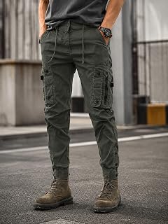 Mens Cargo Joggers Pants Elastic Waist Tactical Work Pants Multi Pocket Streetwear Pants Slim Tapered Utility Jogging Pants for Men