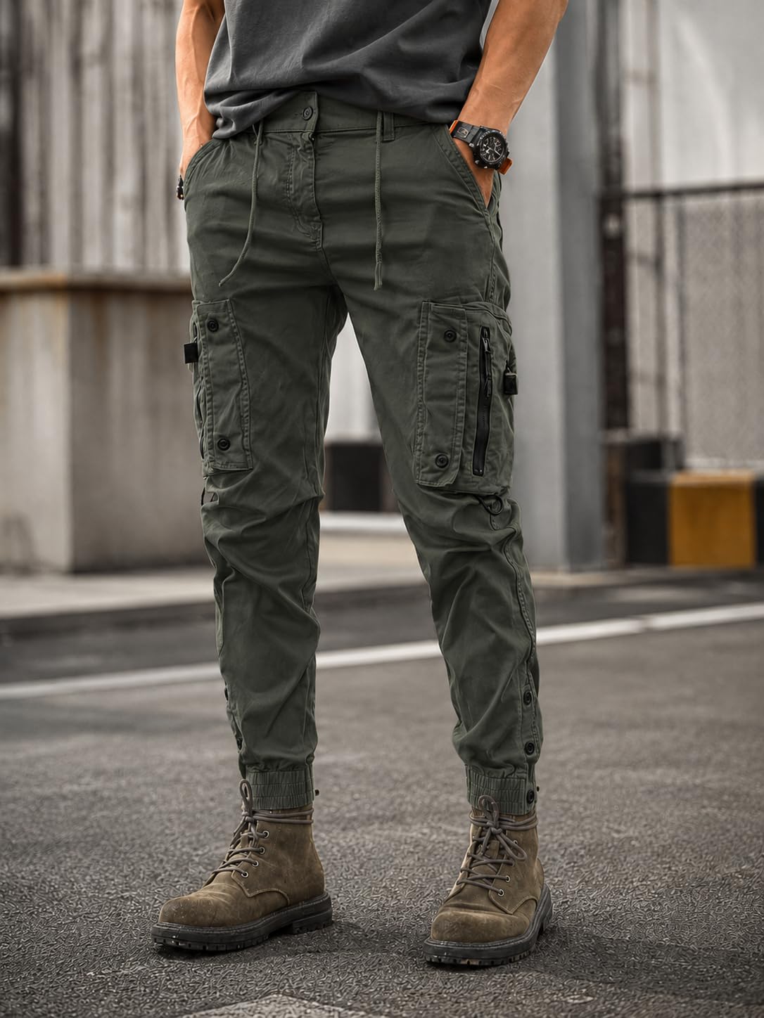 Mens Cargo Joggers Pants Elastic Waist Tactical Work Pants Multi Pocket Streetwe