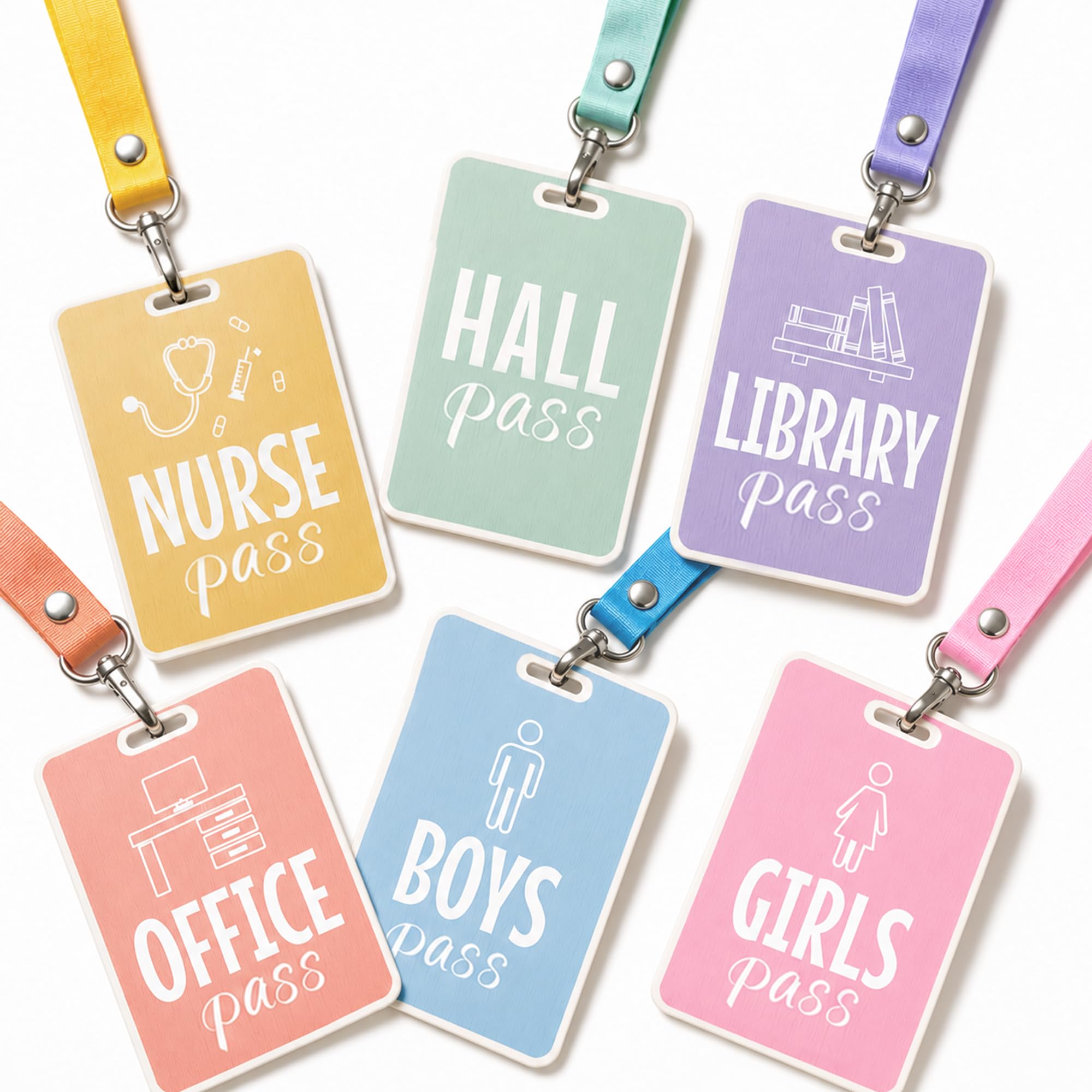 Classroom Hall Passes for Elementary, 6 Pcs Pastel Durable Bathroom Pass Lanyard