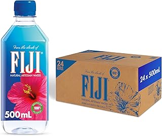 FIJI Artesian Bottled Water, 500 mL (16.9 fl oz), Pack of 24 | 100% Natural Electrolytes, 100% Recylced Plastic, Agua