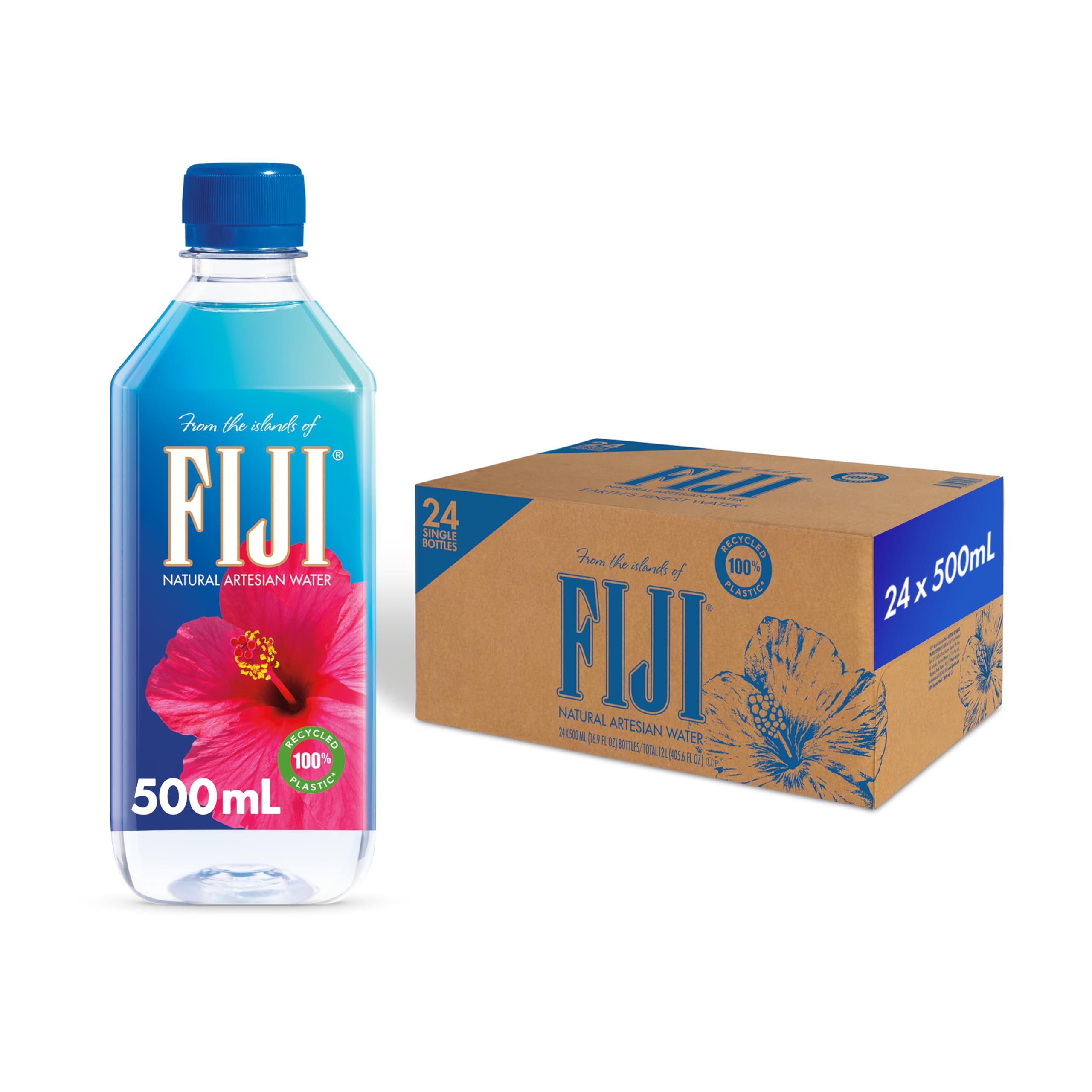 FIJI Artesian Bottled Water, 500 mL (16.9 fl oz), Pack of 24 | 100% Natural Elec