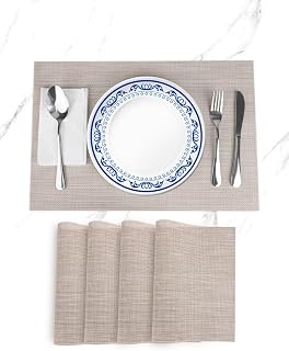 Placemats Set of 4, Placemats for Kitchen Dining Table Placemats, PVC Placemats Heat Resistant Stain Resistant Non-Slip Washable Vinyl Woven Easy Clean Placemats