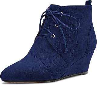Saekcted Women's Wedge Mid Heel Ankle Boots Lace-up Closed Round Toe Slip-on 5CM Heels Shoes