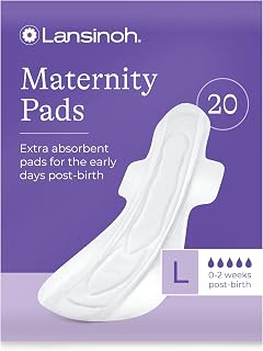 Lansinoh Maternity Pads After Birth Extra Absorbent with Wings - Pack of 20 - Leak Protection Ultra Long Slim Fit Postpartum Essential Postnatal Wider Soft Breathable Unscented Sanitary Period Towels