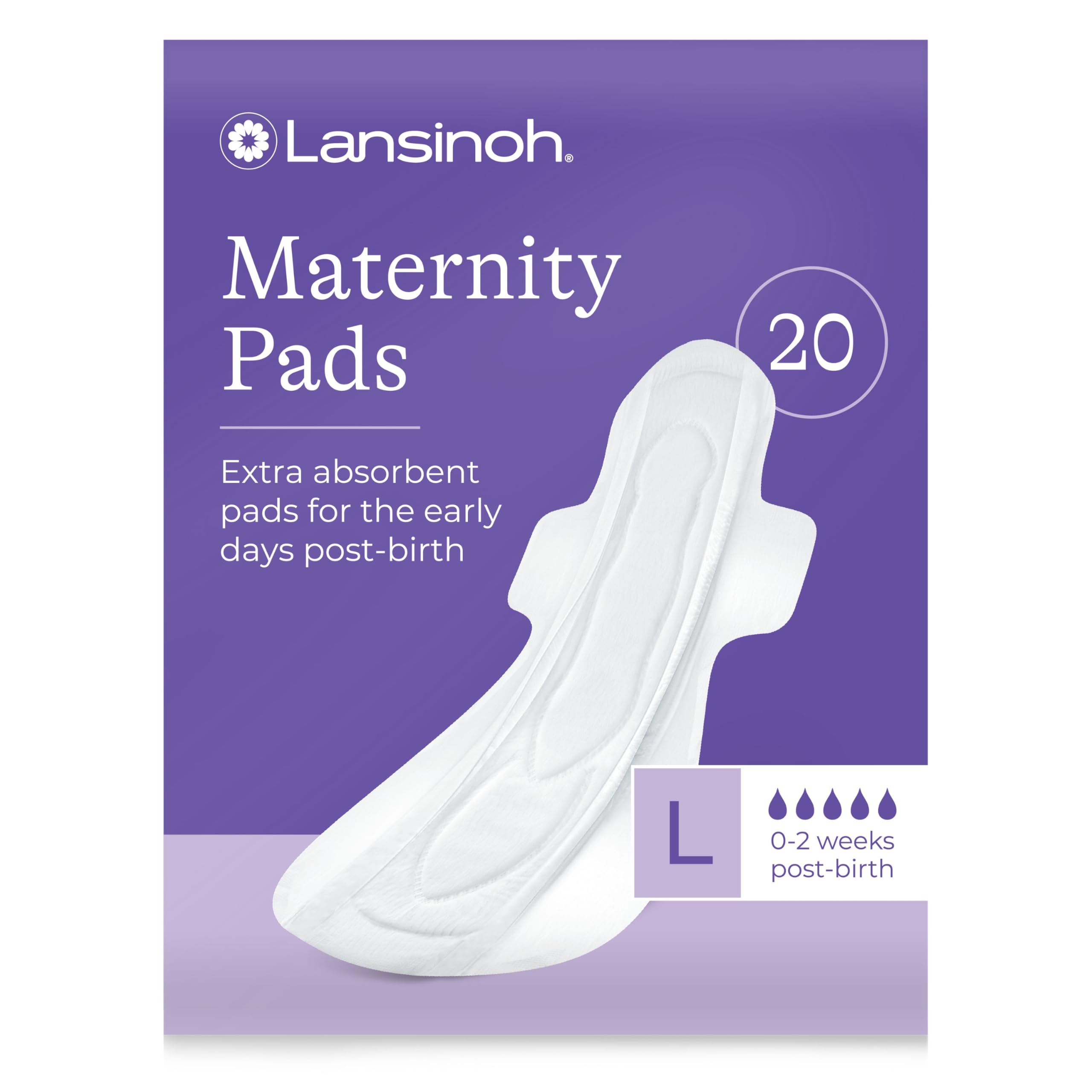 Lansinoh Maternity Pads After Birth Extra Absorbent with Wings - Pack of 20 - Le