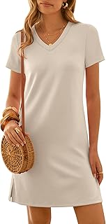 ANRABESS Summer Dress for Women 2026 Beach Vacation Clothes Short Sleeve V Neck Casual T Shirt Sundresses Travel Holiday