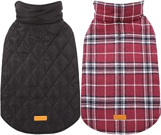 Kuoser Waterproof Dog Coat, Warm Reversible Dog Jacket with Leash Hole