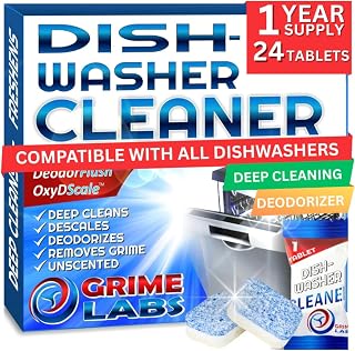 Dishwasher Cleaner Deodorizer Descaler Tablets, 24 pack Heavy Duty Deep Clean and Natural Limescale Remover, Dish Washer Cleaner Machine Pods, 12 Months Supply