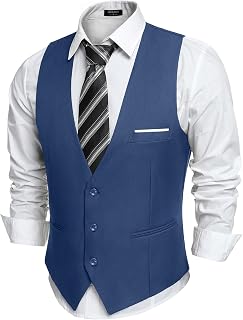 COOFANDY - Chaleco de traje de corte ceñido para hombre, chaleco formal para traje o esmoquin, estilo informal de negocios, Azul pavo real, XX-Large