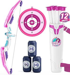HYES Bow and Arrow for Kids, LED Light Up Archery Set for Girls, Purple | with 12 Suction Cup Arrows, 3 Score Targets, 1 Hanging Target & Quiver, Indoor Outdoor Sport Toys Gifts for Kids Ages 3-12