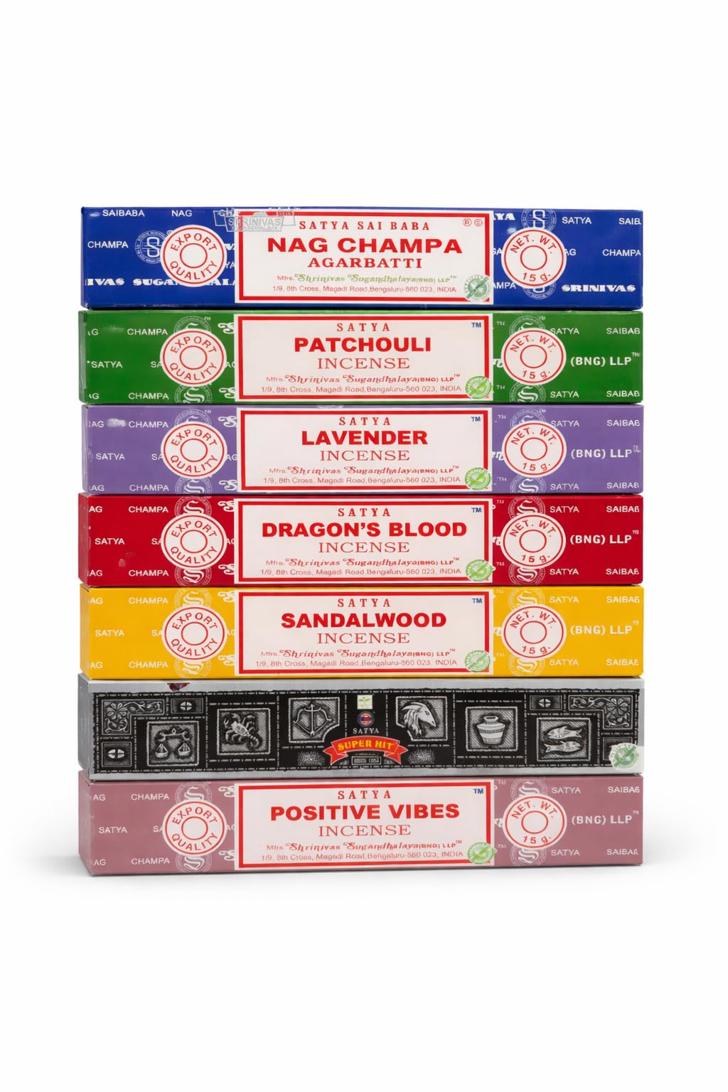 Satya Incense Gift Set Nag Champa, Super hit, Dragon's Blood, Sandalwood, Patcho