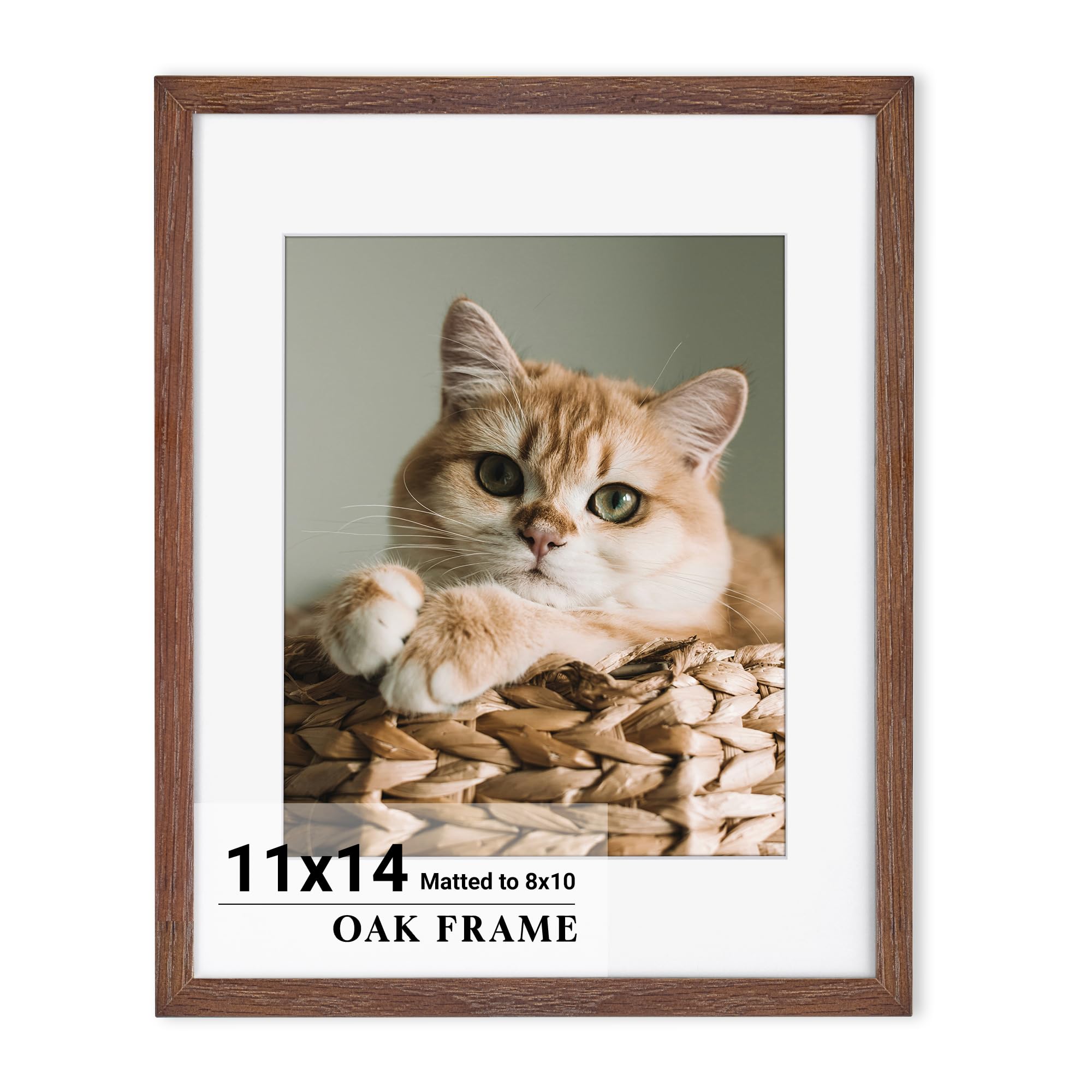 11x14 Picture Frame, Solid Oak Wood 11"x14" Photo Frame with Real Tempered Glass