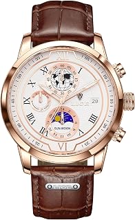 LIGE Reloj para Hombre CronóGrafo Cuarzo con Fecha DiseñO Fases De La Luna Correa De Negro Cuero Reloj Diari Resistente Al Agua - Relojes Elegantes para Los Negocios Y La Vida Diaria,Plata Blanca