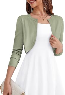 OmicGot Women's Long Sleeve Cropped Cardigan Open Front Bolero Shrugs
