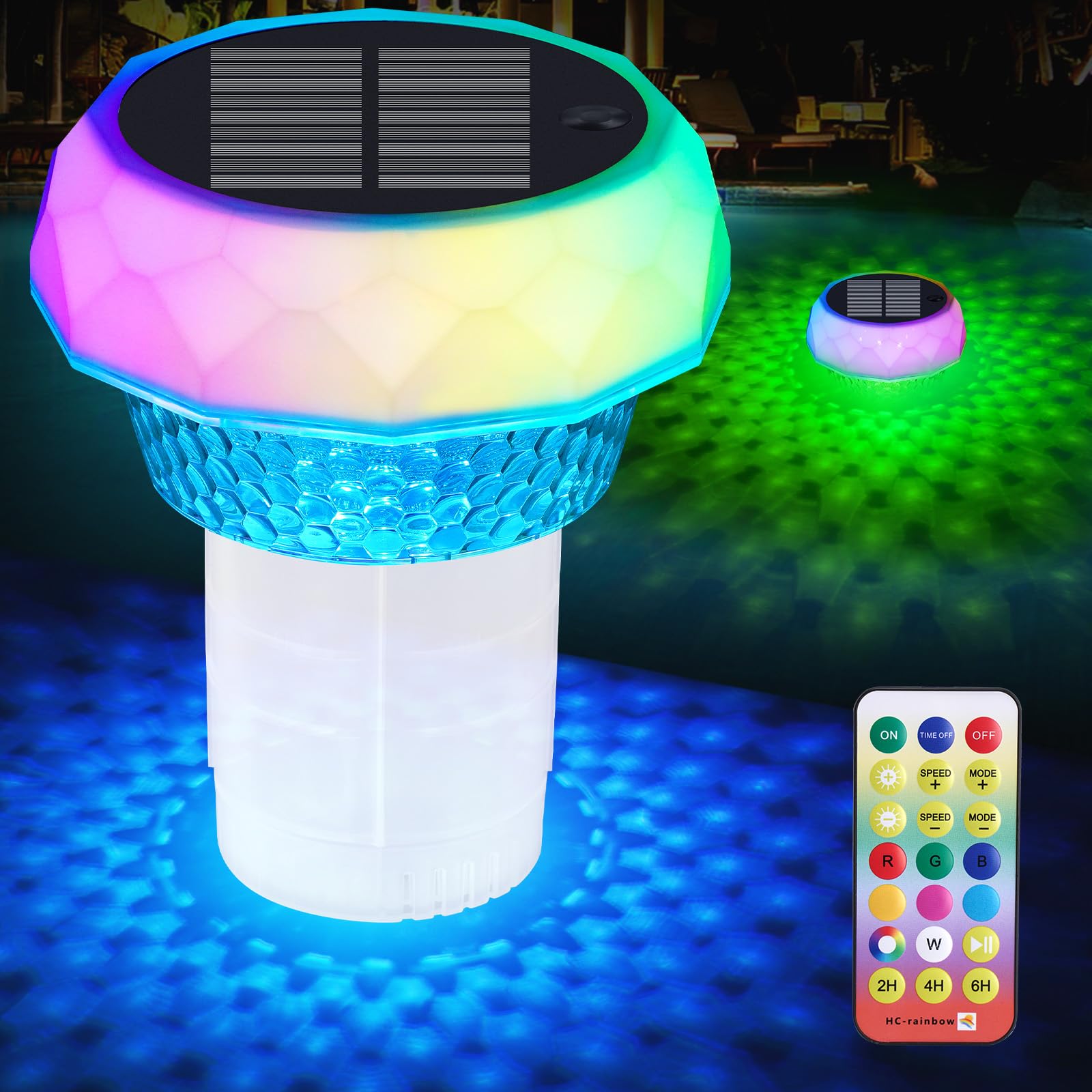 Pool Chlorine Floater with Solar Powered Lights,Floating Chlorine Dispenser for 
